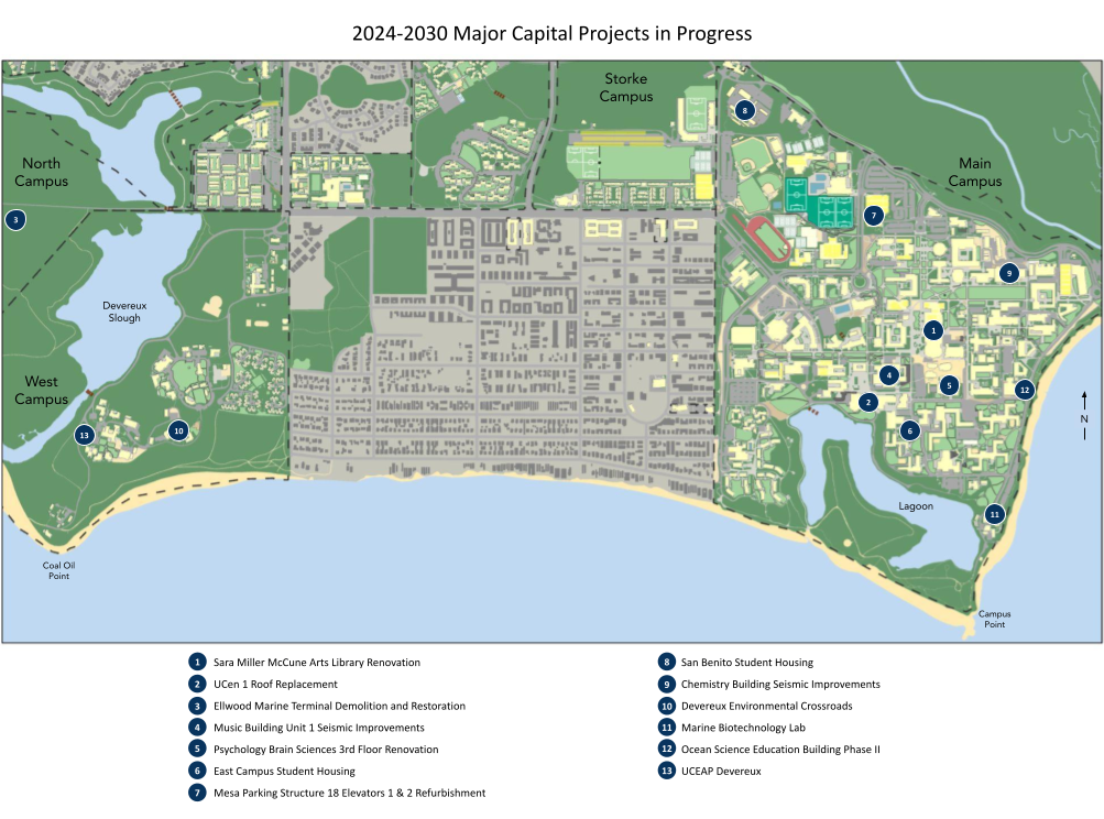 map of UCSB and current major improvement projects