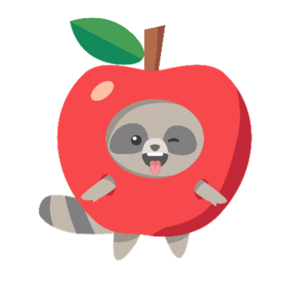 Mapache cosplaying as a red apple